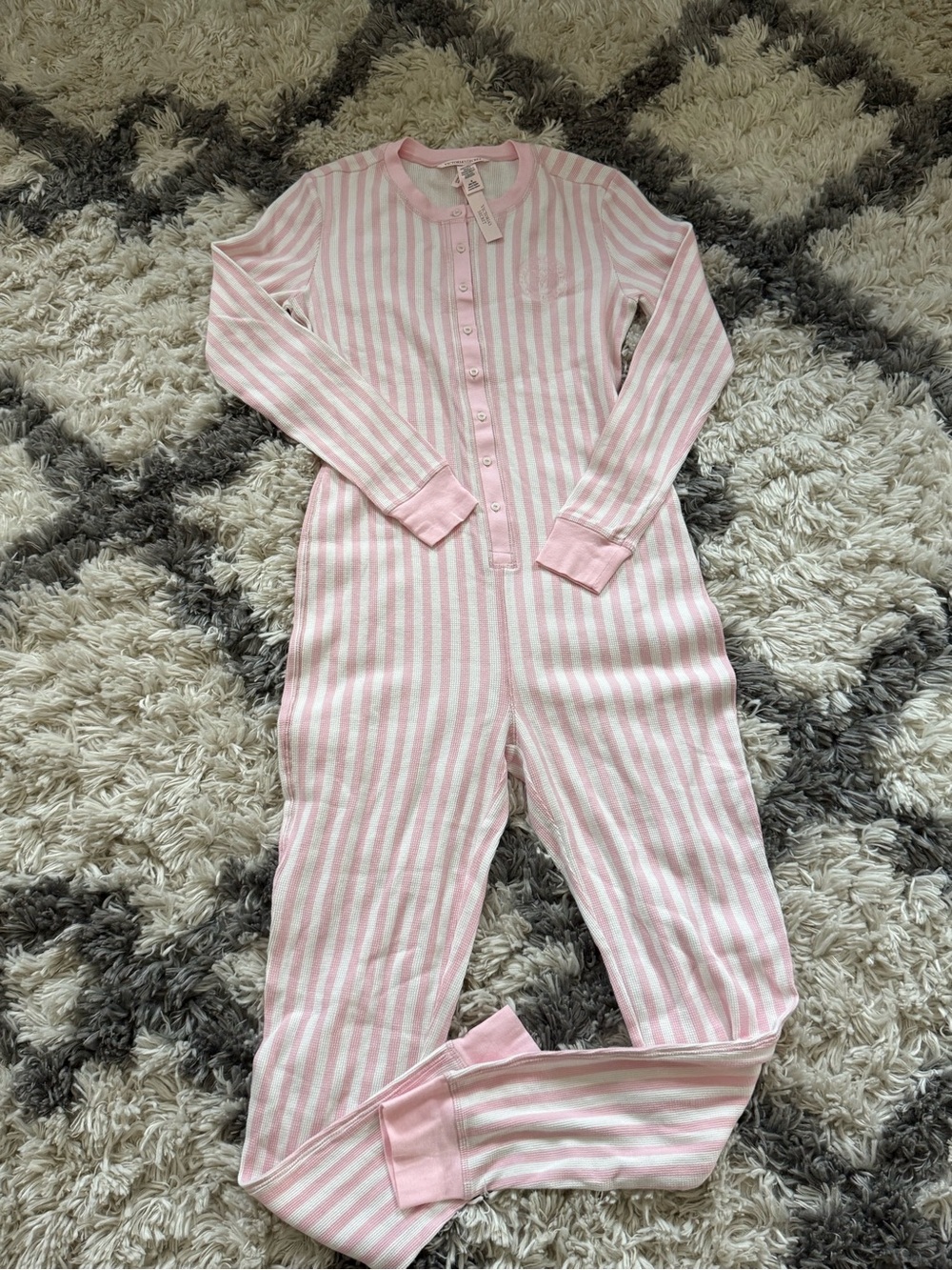 Victoria's Secret Pink and White Striped Soft Thermal Onsie